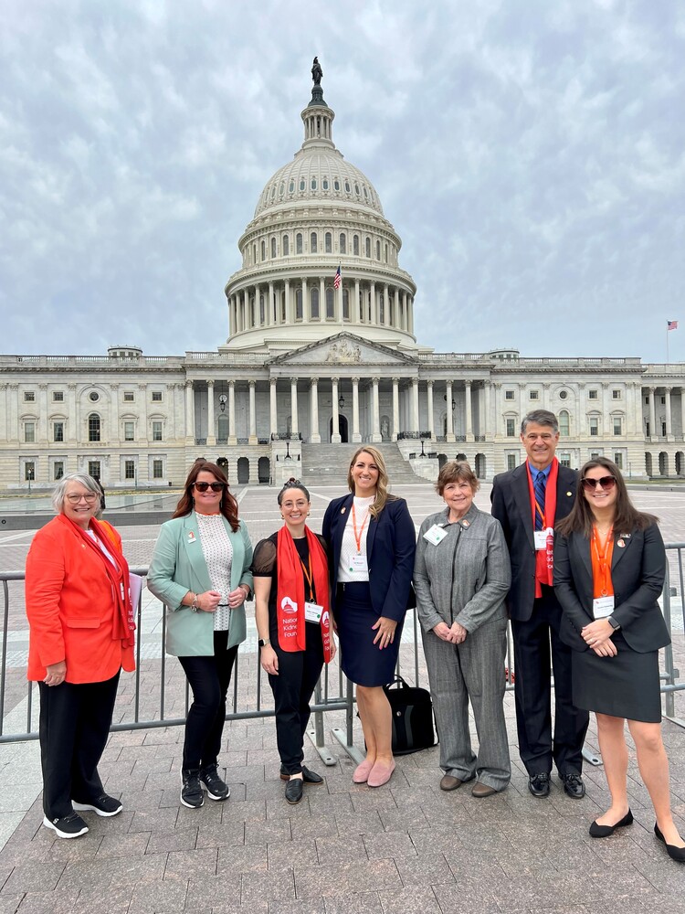 7 Advocates for kidney disease standing outside of the capital building in Washington dc 