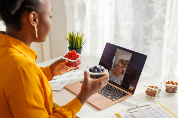 Kidney patient working with dietitian through video chat