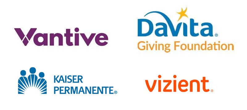Vantive logo, large DaVita logo, Kaiser Permanente logo, small Vizient logo