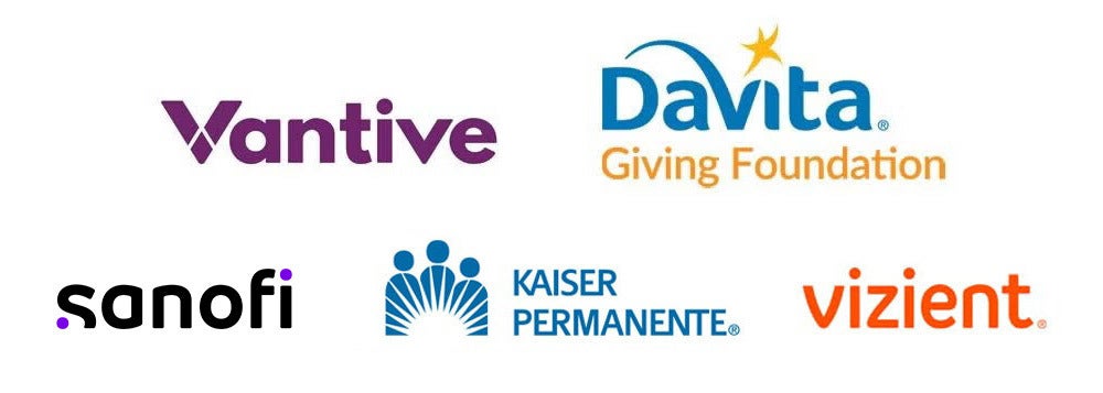 Vantive logo, large DaVita logo, Sanofi logo, Kaiser Permanente logo, small Vizient logo