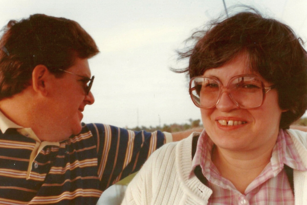 Pat Whalen and her husband smiling