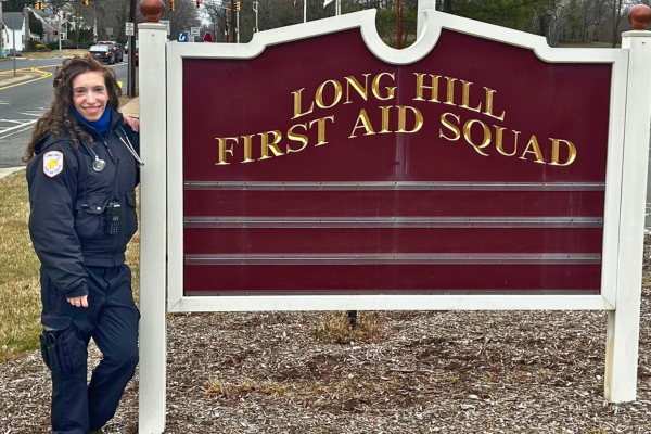 Andrea Samson at Long Hill First Aid Squad sign
