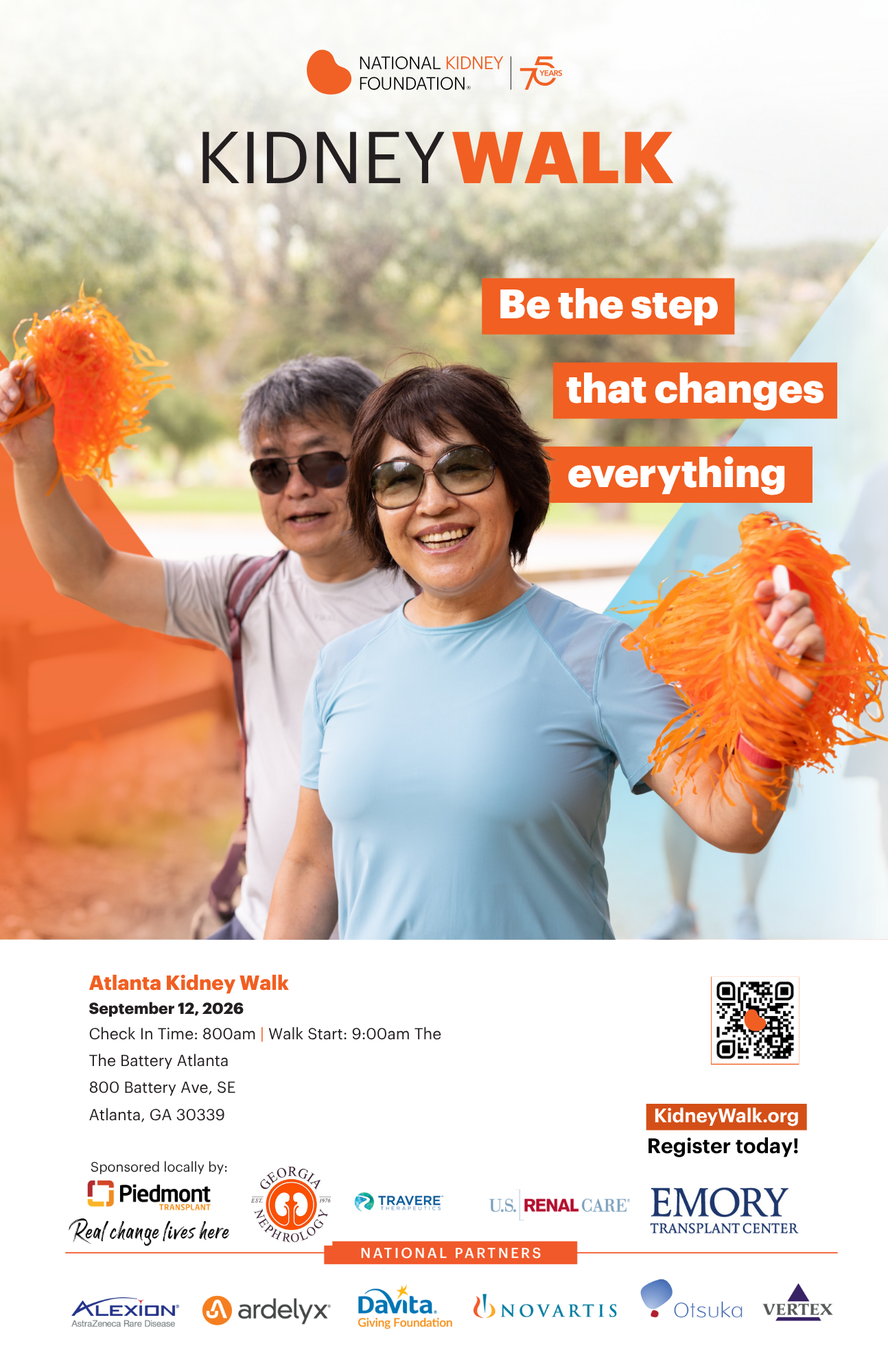 Atlanta Kidney Walk Flyer with two participants holding pom poms