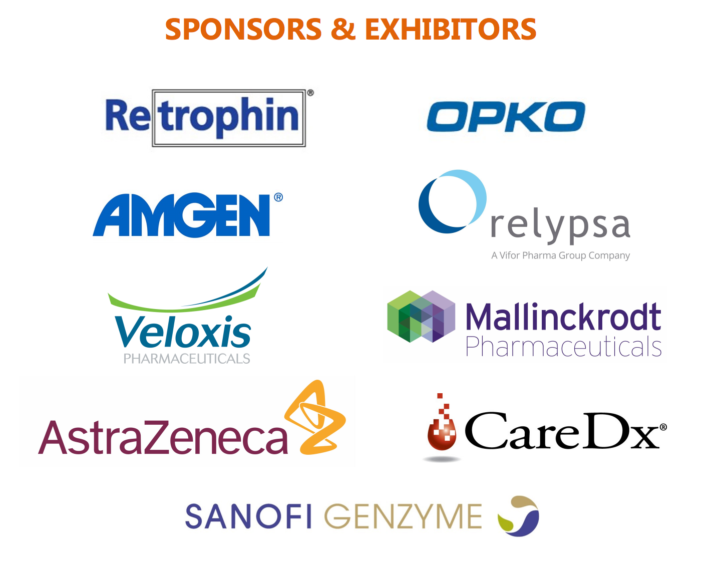 Sponsor logos for Retrophin, Amgen, OPKO and Mallinkdrockt Pharmaceuticals