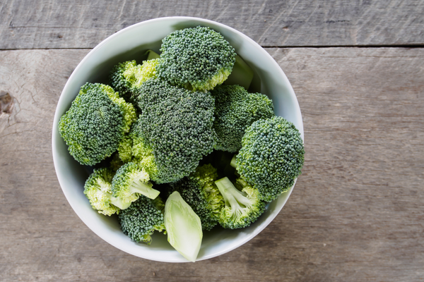 Top down view of broccoli in a bowl