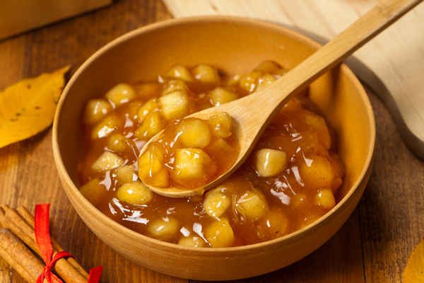 Bowl of sticky, gooey cinnamon stewed apples