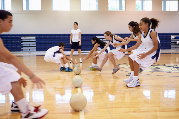 Two dodgeball teams competing 