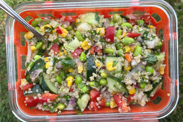 Edamame Salad with Quinoa in tupperware