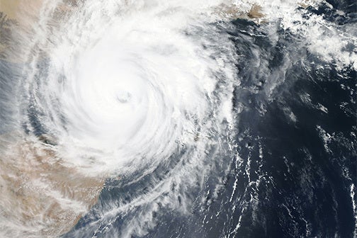 A satellite photo of a hurricane in the Gulf of Mexico