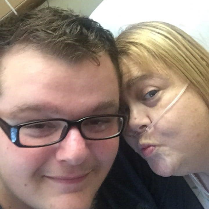 Joseph (L) and Mom (R) using oxygen treatment