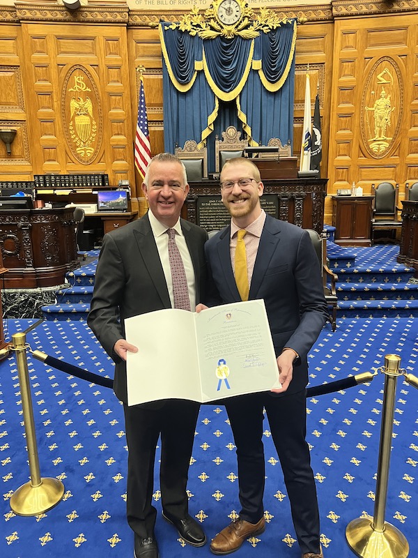 Community Outreach Manager, Michael Harris and Resolution Sponsor and kidney transplant recipient, Representative Edward Coppinger