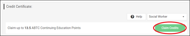 Screenshot of Credit Certificate section and green button on right side labeled "Claim Credits".