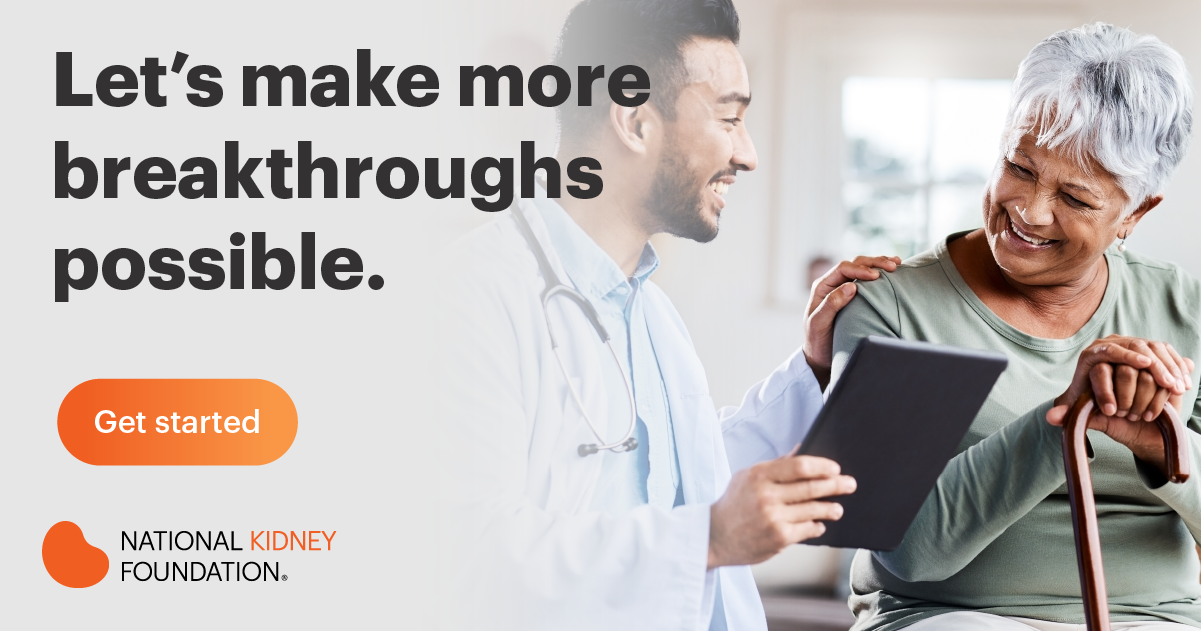 Doctor and patient smiling at each other with text that reads "Let's make more breakthroughs possible. Get started."