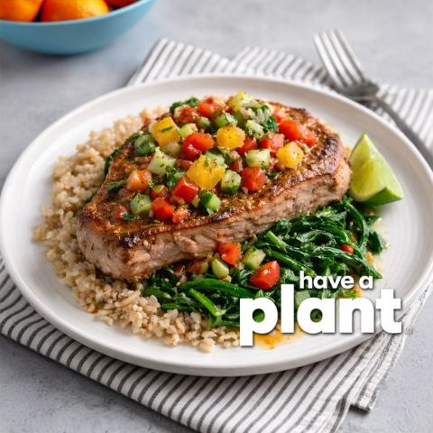 Pork chops with orange salsa, Have a Plant logo