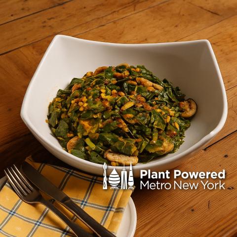 Southern-Style Collard Greens with Smoky Mushrooms, Plant Powered Metro New York Logo