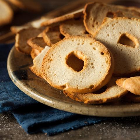 Homemade bagel chips on a plate