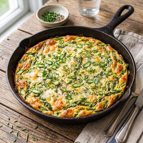 Frittata with scallions, asparagus, and chives