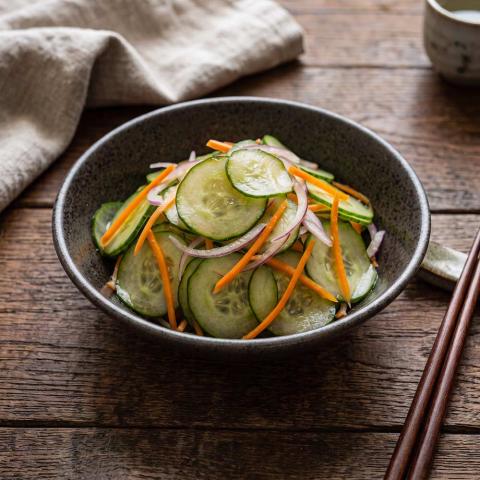 Japanese Cucumber Salad with carrots and red onion