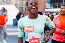 Kidney walk participant wearing a Hero badge