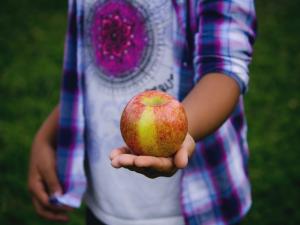 Kid holding an apple