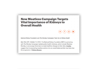 screenshot of a blog post on kidney.org about Meatless Monday