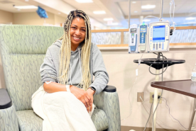 Smiling Crystal King in dialysis chair