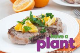 Pork chops with orange salsa, Have a Plant logo, fruitsandveggies.org