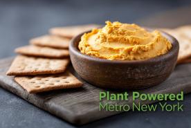 Apple Nut Vegan Pâté with a crackers, with Plant Powered Metro New York logo