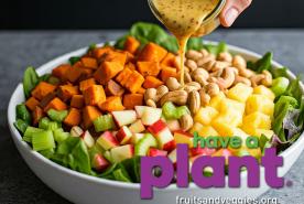 Sweet potato, celery, apple, pineapple, cashew salad with ginger dressing