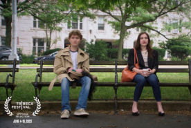 Doug Plaut (Lead actor) and Charlotte Ray Rosenberg on park bench