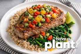 Pork chops with orange salsa, Have a Plant logo