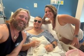 Cuda, wife, and friend after Cuda's surgery