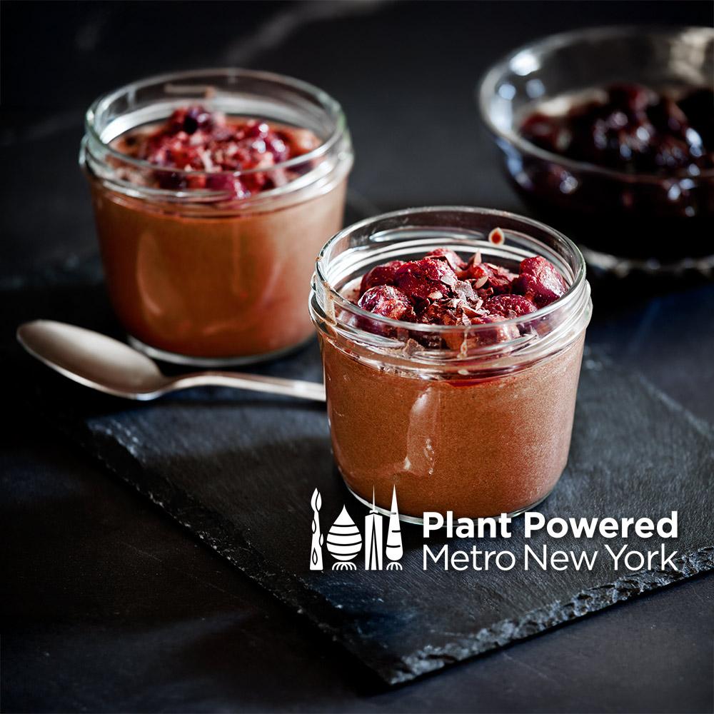 Cherry and Chocolate Pudding, Plant Powered Metro New York logo