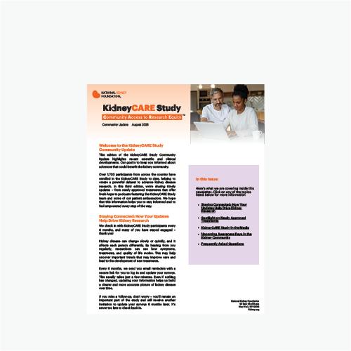 KidneyCARE Study Newsletter Community Update August