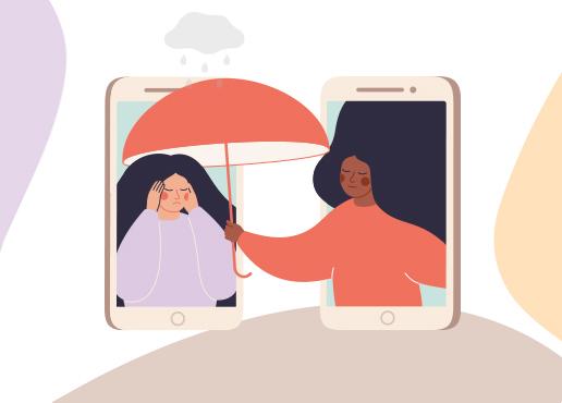 Woman comforting and supporting another woman over the phone
