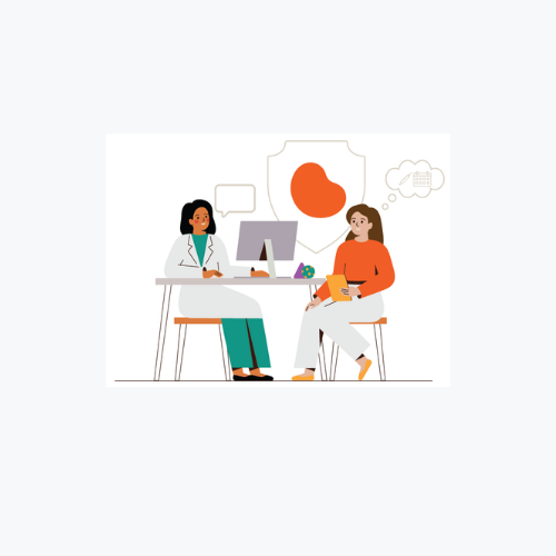 Animation of doctor and patient discussing vaccinations with large kidney bean shown in the background. 