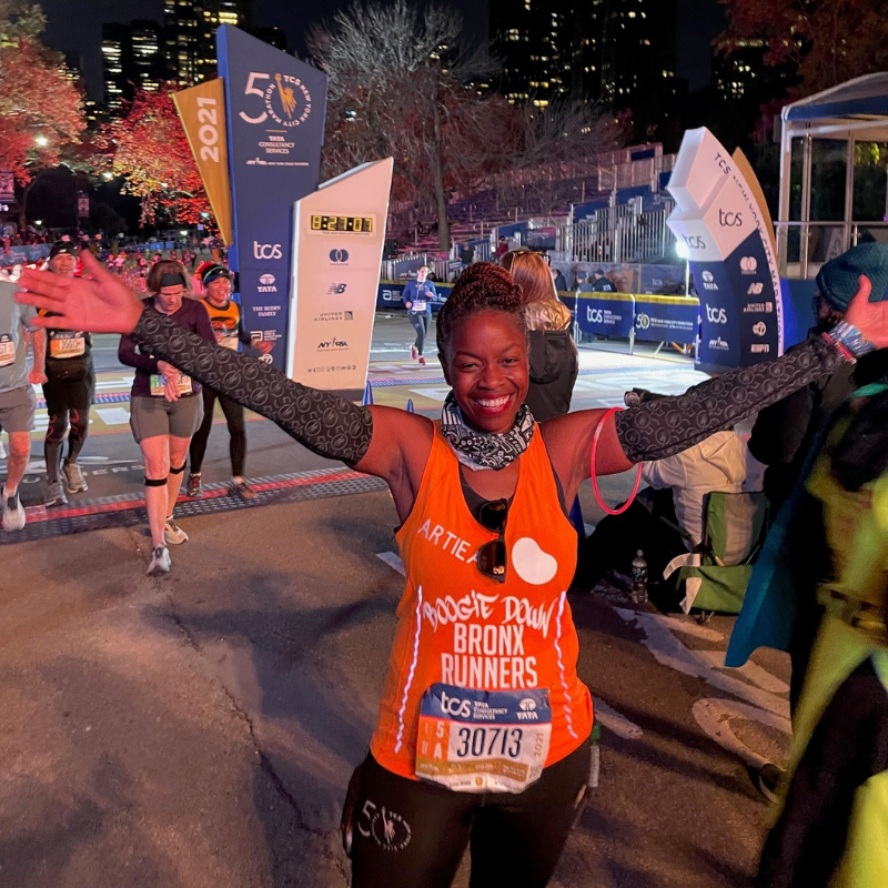 Artiea Smith at end of race for Team Kidney Moves