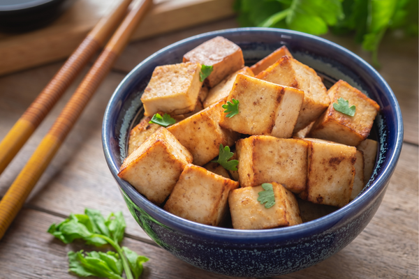 Bowl of marinated tofu